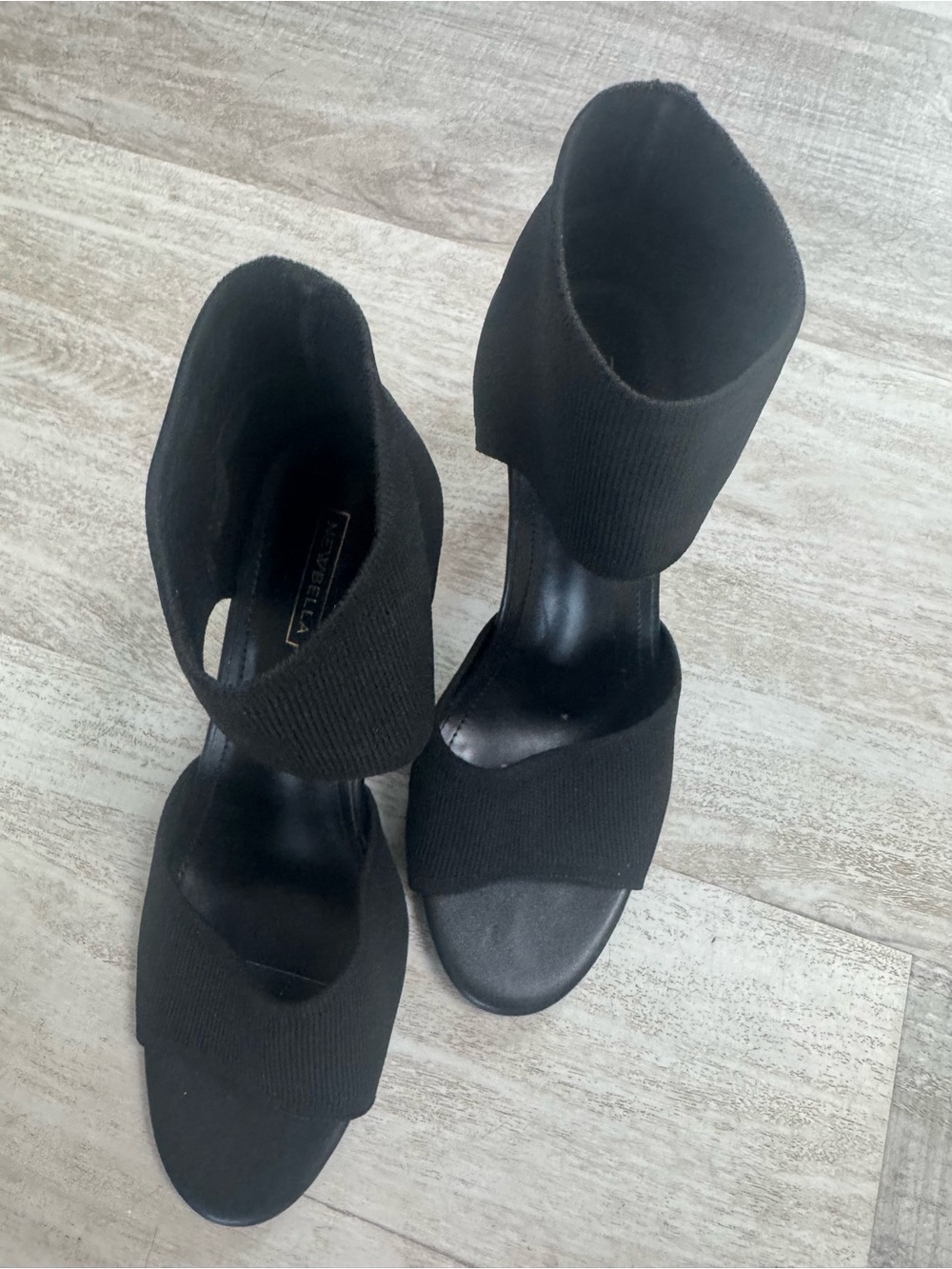 Knit Ankle-Strap Heeled Sandals in Black